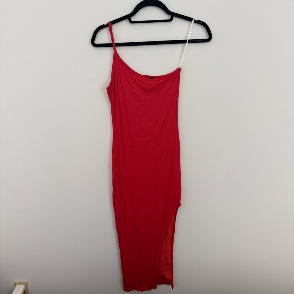 Lulu's Scarlet One-Shoulder Slip Dress with Asymmetric Straps